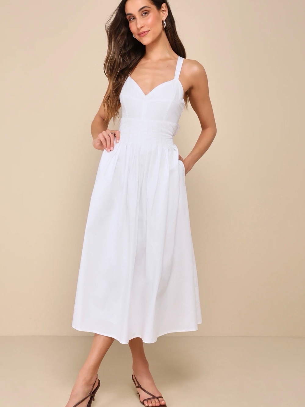 NWT Lulus STROLLING SICILY White Midi Sundress with Back Ties size Medium